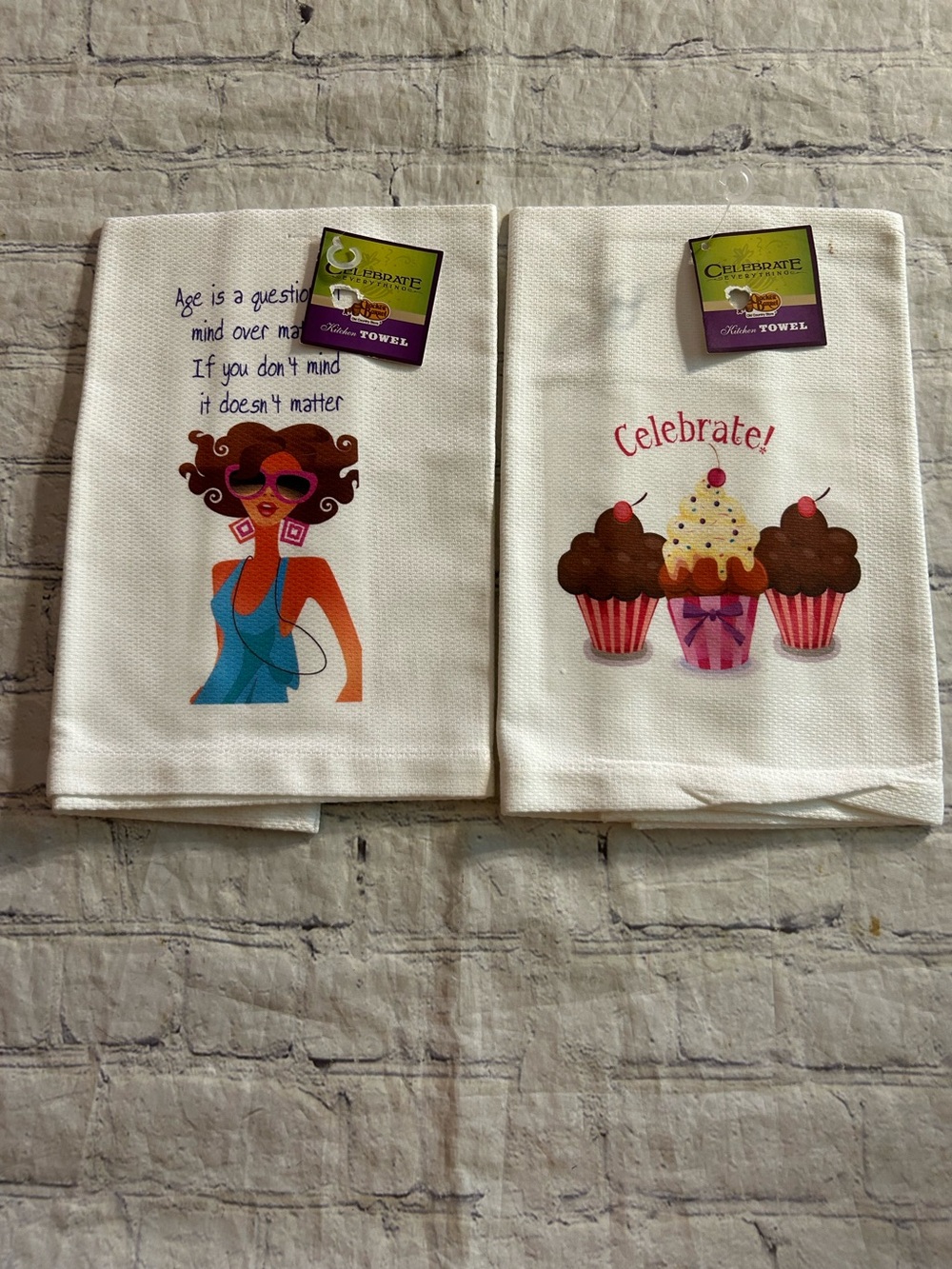 CELEBRATE EVERYTHING (2) CRACKER BARREL KITCHEN TOWELS 100% COTTON MADE IN USA